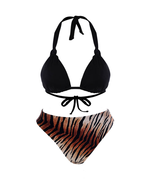 Isabella Top in Black with George Bottoms in Tiger Print
