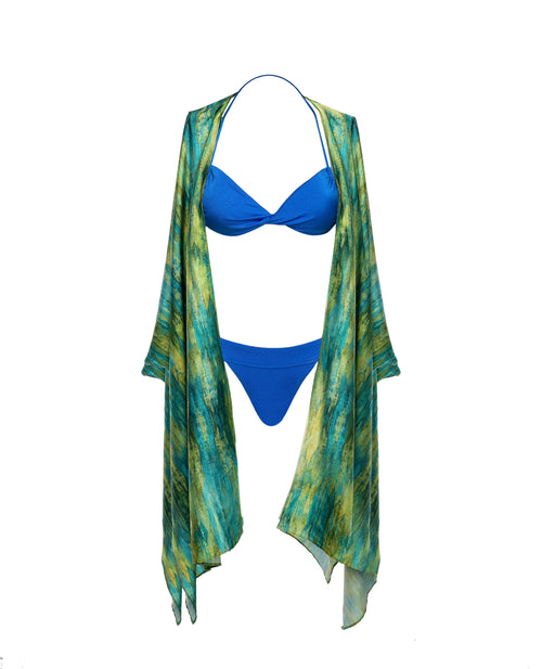 Cia Kimono in Tie-Dye Blue and Lime Fusion