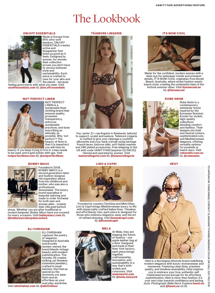 Model wearing Cherina Beachwear in Vanity Fair May 2025 editorial