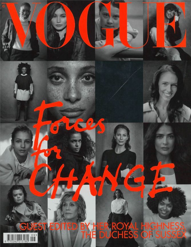 Vogue Magazine cover featuring Cherina Beachwear, celebrating fashion, empowerment, and global change in a special editorial issue.
