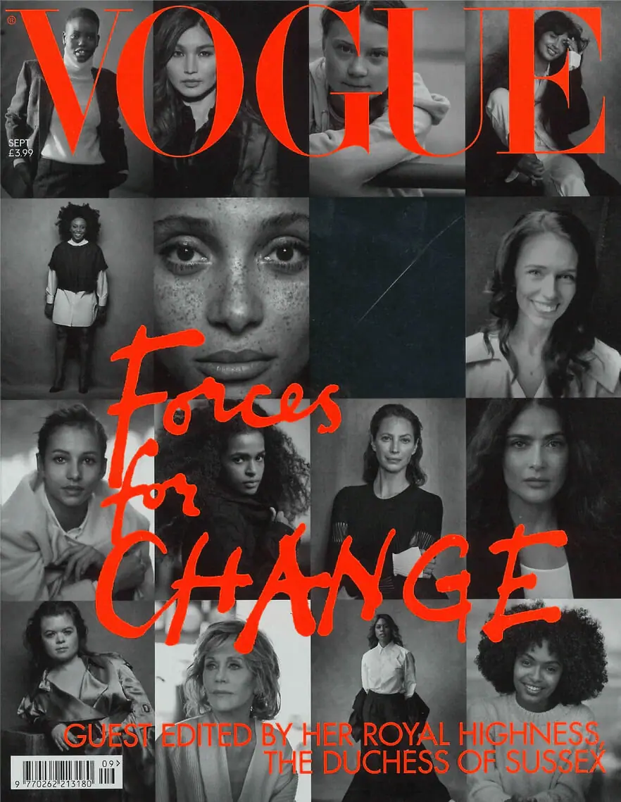 Vogue Magazine cover featuring Cherina Beachwear, celebrating fashion, empowerment, and global change in a special editorial issue.