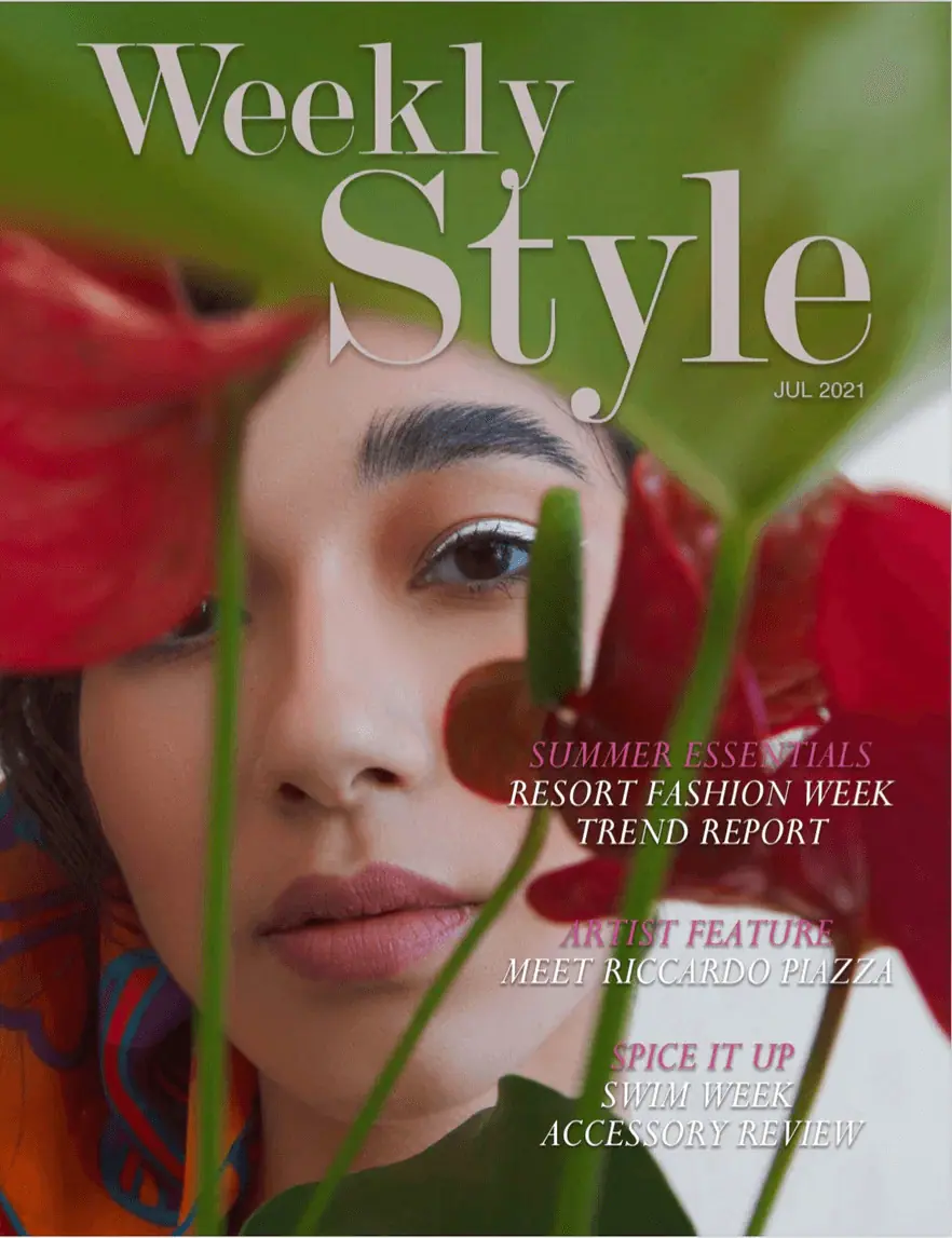 Weekly Style Magazine July 2021 cover featuring Cherina Beachwear, highlighting summer essentials and resort fashion trends.
